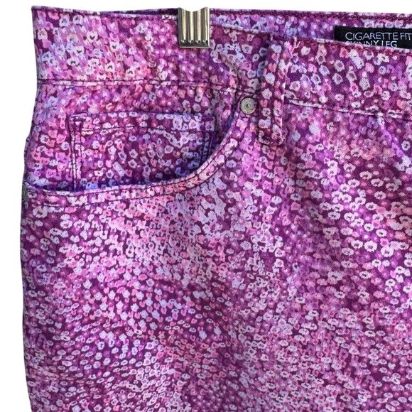Nine West Jeans Womens Cigarette Fit Skinny Leg Pink Floral Capri Jean Pant 18W - Picture 6 of 11